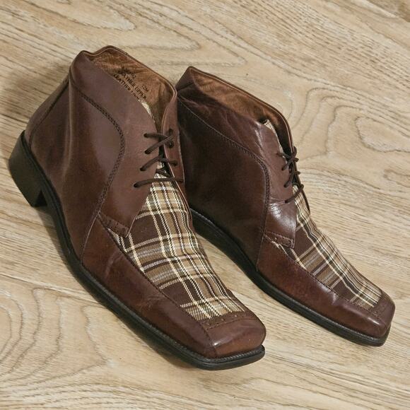 Fratelli Square Toe Chukka Dress Boots Shoes Brown Leather & Plaid Mens Size 12M main image 5